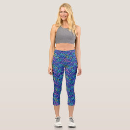 Cute Mermaid Scales Blue Glittery Pattern Capri Leggings