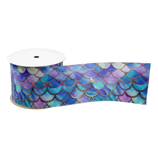 Cute Mermaid Scales Pattern Girls Birthday Satinband (Spule)