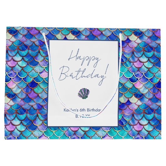 Cute Mermaid Scales Pattern Little Girls Birthday Große Geschenktüte (Rückseite)