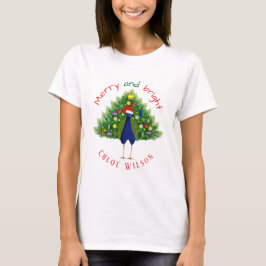 Cute Merry and Bright Christmas Tree Peacock T-Shirt