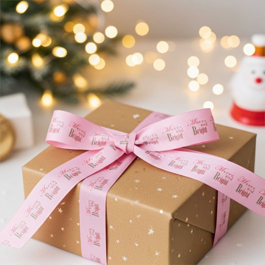 Cute Merry and Bright Stripe on Cotton Candy Pink Ripsband