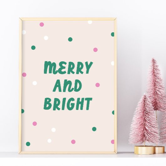 Cute Merry & Bright Pink Confetti Holiday Print Poster