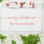 Cute merry christmas 3 elves family name geschirrtuch (Gefaltet)