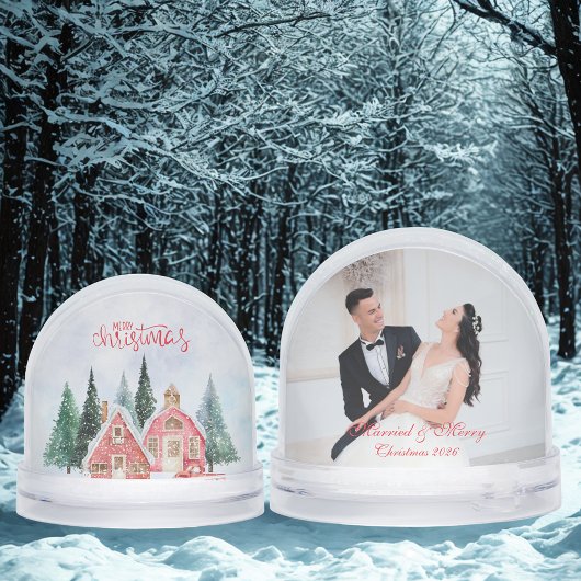Cute Merry Christmas & Custom Wedding Couple Photo Schneekugeln