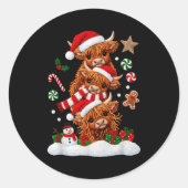 Cute Merry Christmas Highland Cow Christmas Santa Runder Aufkleber (Vorderseite)