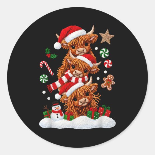Cute Merry Christmas Highland Cow Christmas Santa Runder Aufkleber (Vorderseite)