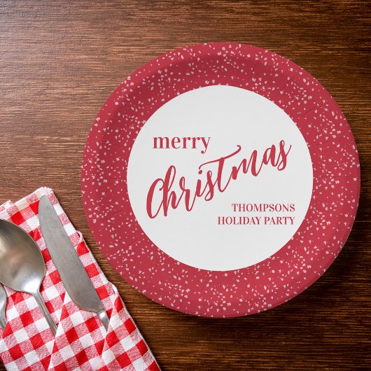 Cute Merry Christmas Holiday Red White Festive Pappteller