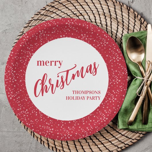 Cute Merry Christmas Holiday Red White Festive Pappteller