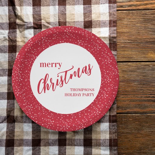Cute Merry Christmas Holiday Red White Festive Pappteller