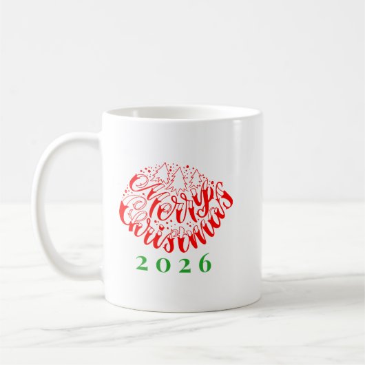 Cute Merry Christmas Typography Kaffeetasse (Links)