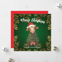 Cute merry Cow Christmas tree calf ox Xmas pattern