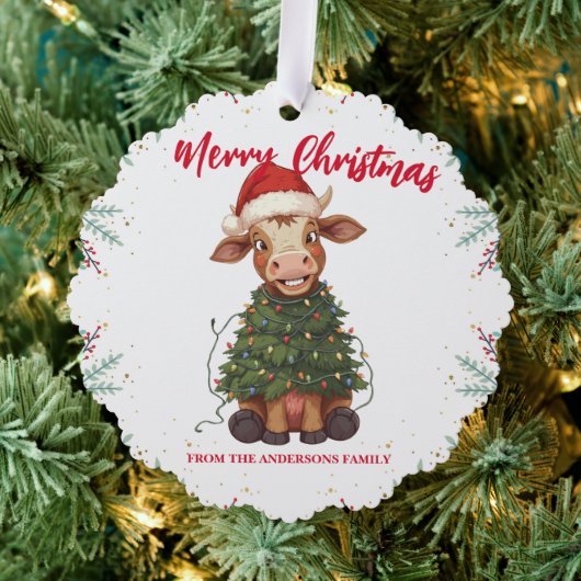 Cute merry Cow Christmas tree calf ox Xmas pattern Ornament Karte (Insitu (Baum))