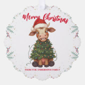 Cute merry Cow Christmas tree calf ox Xmas pattern Ornament Karte (Vorderseite)