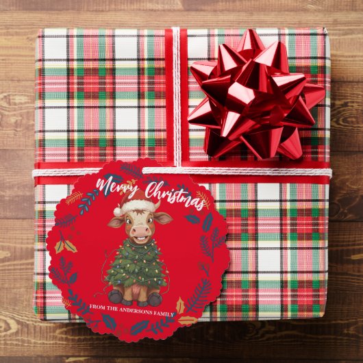 Cute merry Cow Christmas tree calf ox Xmas pattern Ornament Karte (Insitu (Geschenk))