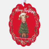 Cute merry Cow Christmas tree calf ox Xmas pattern Ornament Karte (Links)
