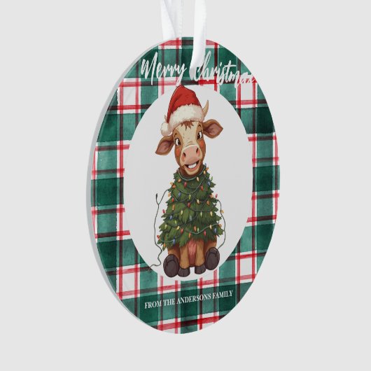 Cute merry Cow Christmas tree calf ox Xmas plaid Ornament (Vorderseite)