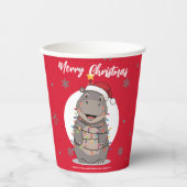 Cute merry Hippo christmas tree zoo safari Xmas pa Pappbecher (Vorderseite)