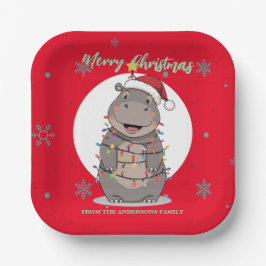 Cute merry Hippo christmas tree zoo safari Xmas Pappteller