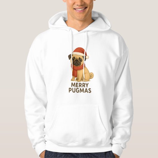 Cute Merry Pugmas Festive Holiday Pug Hoodie (Vorderseite)
