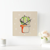 Cute Mexican cactus art Quadratische Wanduhr (Zuhause)