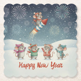 Cute Mice Happy New Year Fireworks Untersetzer
