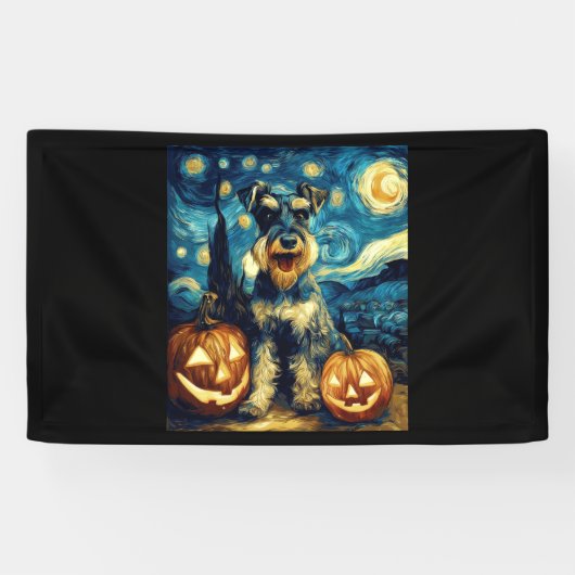 Cute Miniature Schnauzer Dog Halloween Jack O Lant Banner (Horizontal)