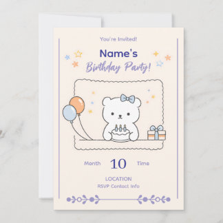 Cute Minimal Animal Birthday Party Invitation Einladung