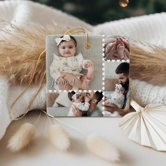 Cute Minimal Heart Baby Photo Collage Script Name Keramikornament