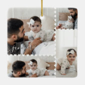 Cute Minimal Heart Baby Photo Collage Script Name Keramikornament (Rückseite)