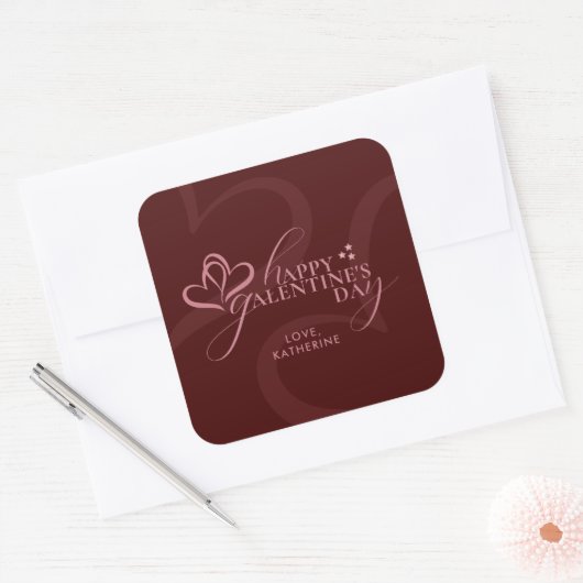 Cute Minimal Modern Maroon Script Galentines Day Quadratischer Aufkleber (Umschlag)
