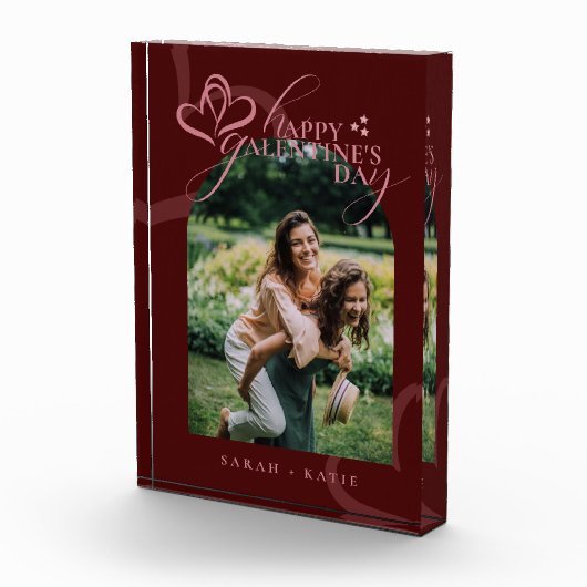 Cute Minimal Modern Maroon Script Galentine's Fotoblock (Rechts)
