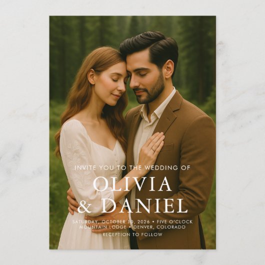 Cute Minimal Simple Photo Wedding Invitation Einladung (Vorderseite)