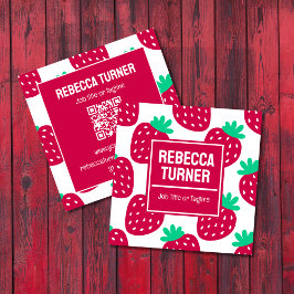 Cute Minimal Strawberry Pattern, QR Code Quadratische Visitenkarte