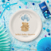 Cute Minimalis Blue Balloon Bear Baby Shower Pappteller (Party)