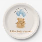 Cute Minimalis Blue Balloon Bear Baby Shower Pappteller (Vorderseite)