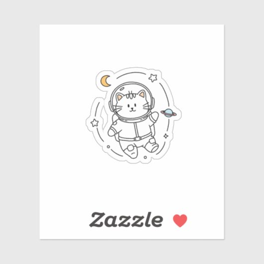 Cute Minimalist Astronaut Cat Line Art  Aufkleber (Blatt)