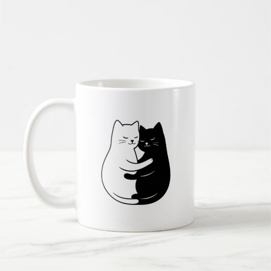 Cute Minimalist Black & White Cat Love Design Kaffeetasse (Links)