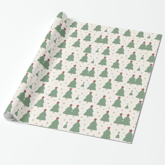 Cute Minimalist Christmas Tree Pattern – Festive Geschenkpapier (Ungerollt)