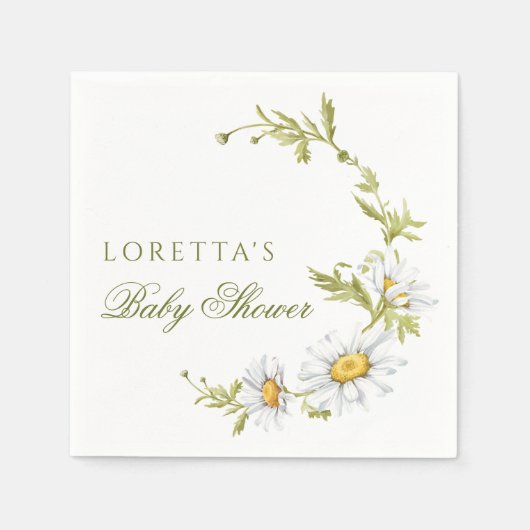 Cute Minimalist Daisies Floral Baby Shower  Serviette (Vorderseite)