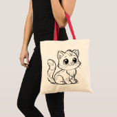 Cute Minimalist Kitten Line Art Tote Bag Tragetasche (Vorderseite (Produkt))
