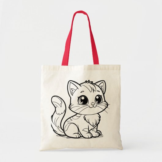Cute Minimalist Kitten Line Art Tote Bag Tragetasche (Vorne)
