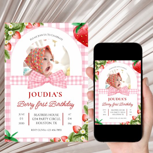 cute minimalist Watercolor Berry First birthday Einladung