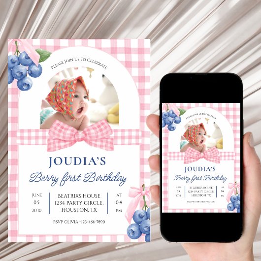 cute minimalist Watercolor Berry First birthday Einladung