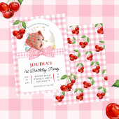 cute minimalist Watercolor Cherry First birthday Einladung