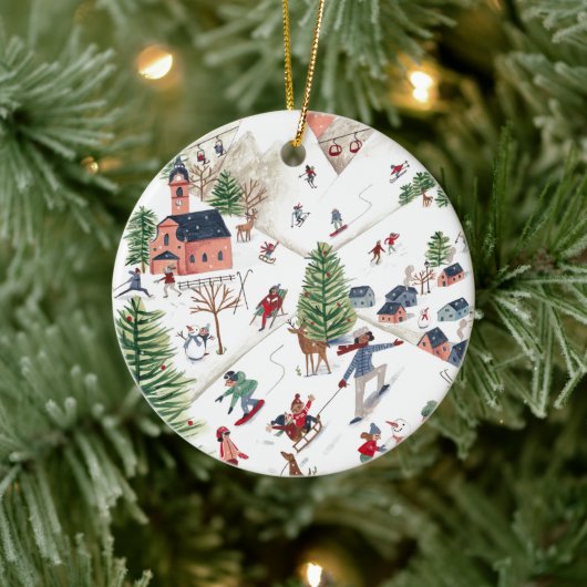 Cute Minimalistic Nordic Winter Village Christmas Keramik Ornament (Baum)