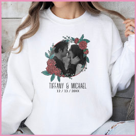 Cute Modern 1 Photo Couples Names Date Married Sweatshirt