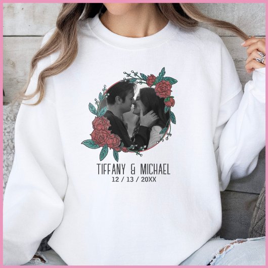 Cute Modern 1 Photo Couples Names Date Married Sweatshirt