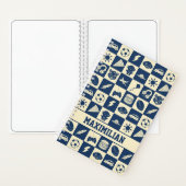 Cute Modern Blue Checkered Icons Pattern Boy's Fun Notizblock (Innen)