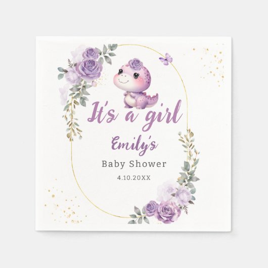 Cute Modern Boho Watercolor Dinosaur floral girl Serviette (Vorderseite)