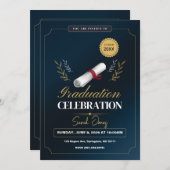 Cute Modern Elegant Navy Blue White Graduation Einladung (Vorne/Hinten)